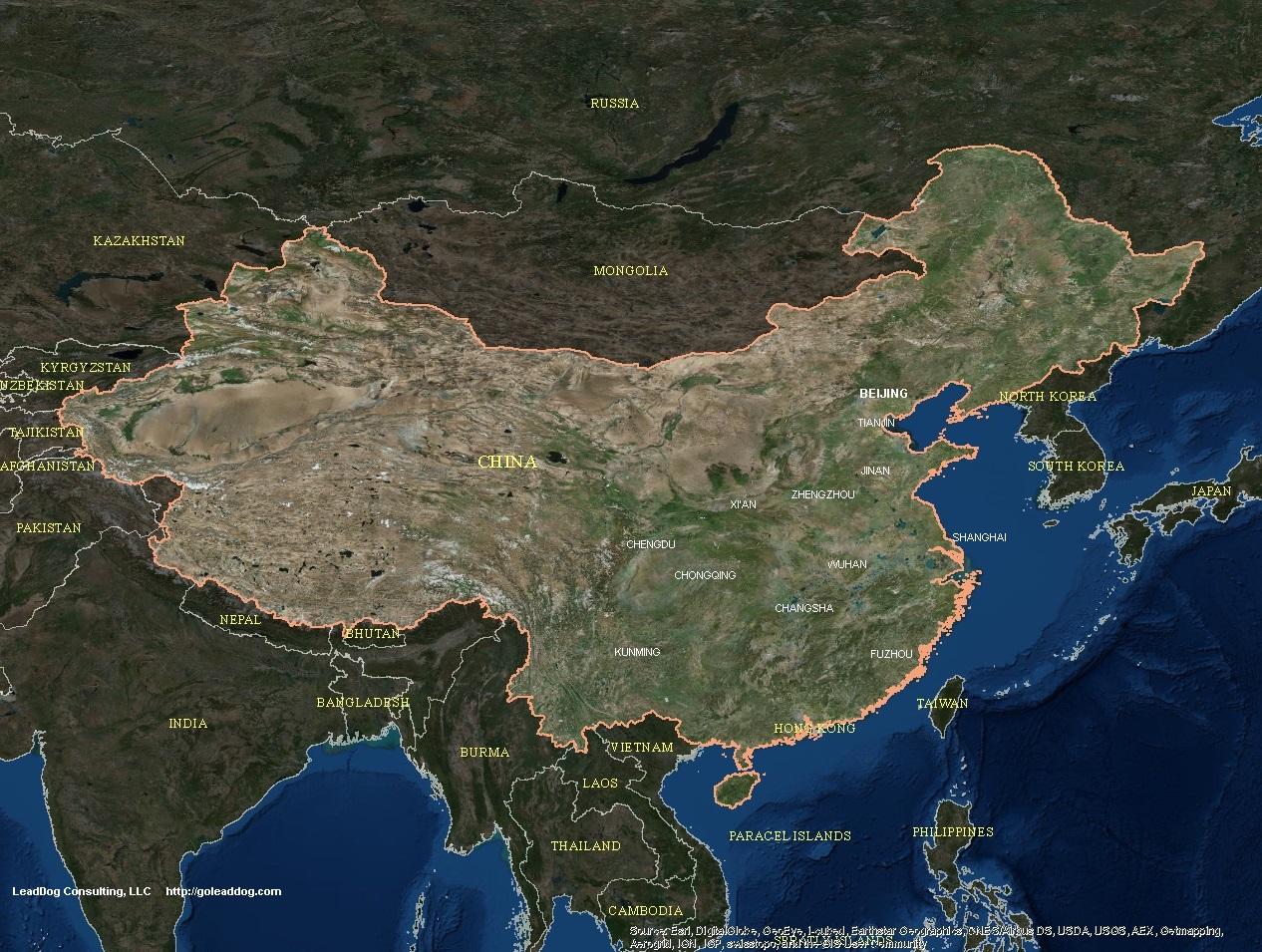 La Carte De La Chine Par Satellite Chine Carte Satellite Asie De L Est Asie