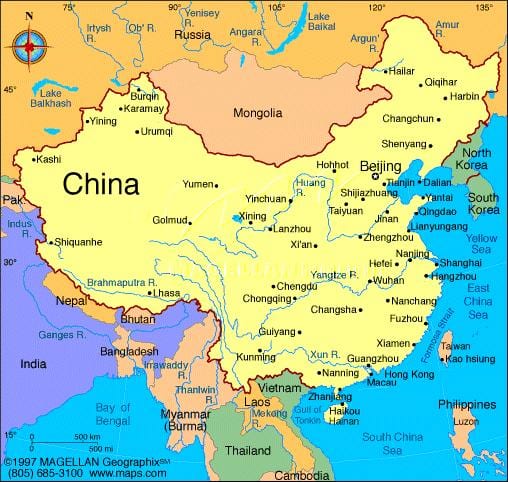 Carte détaillée de la chine