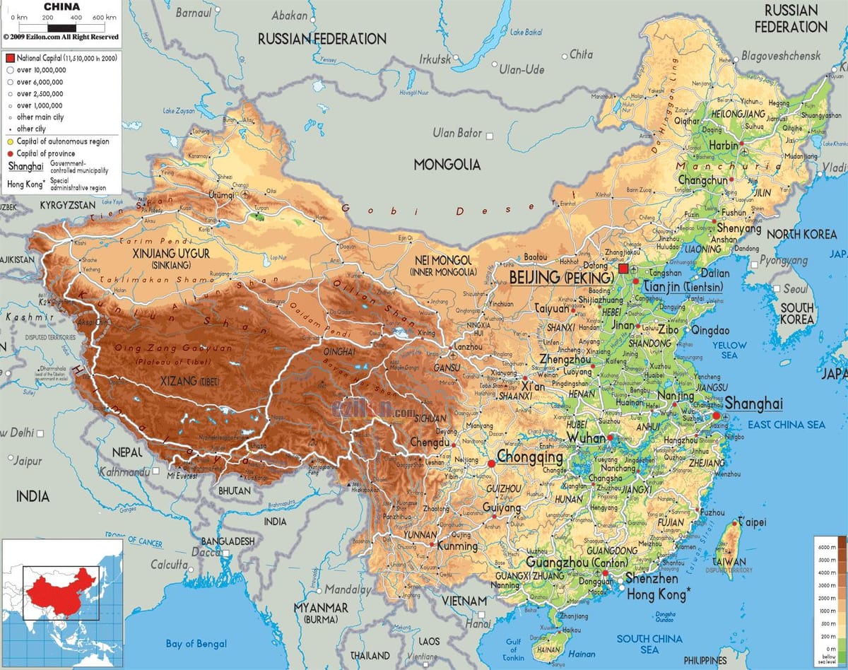 carte de la Chine caractéristiques physiques