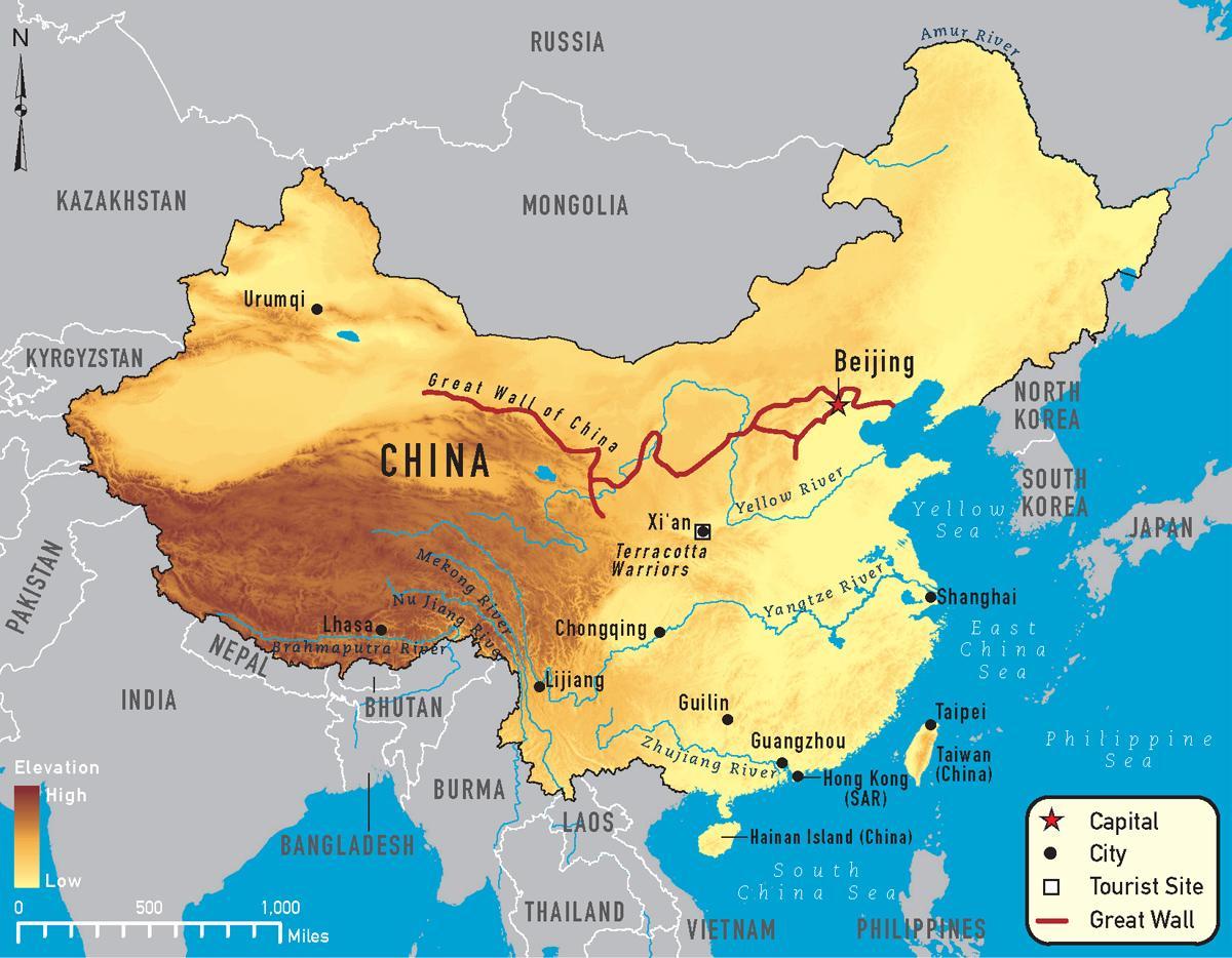 La carte de la chine de rivières