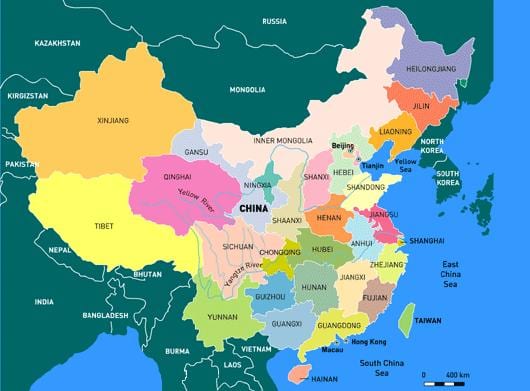 La carte de la chine régions