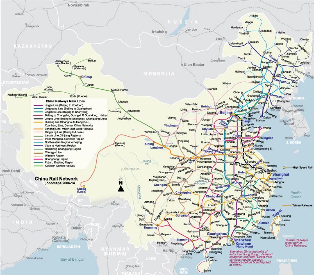 carte ferroviaire de la Chine