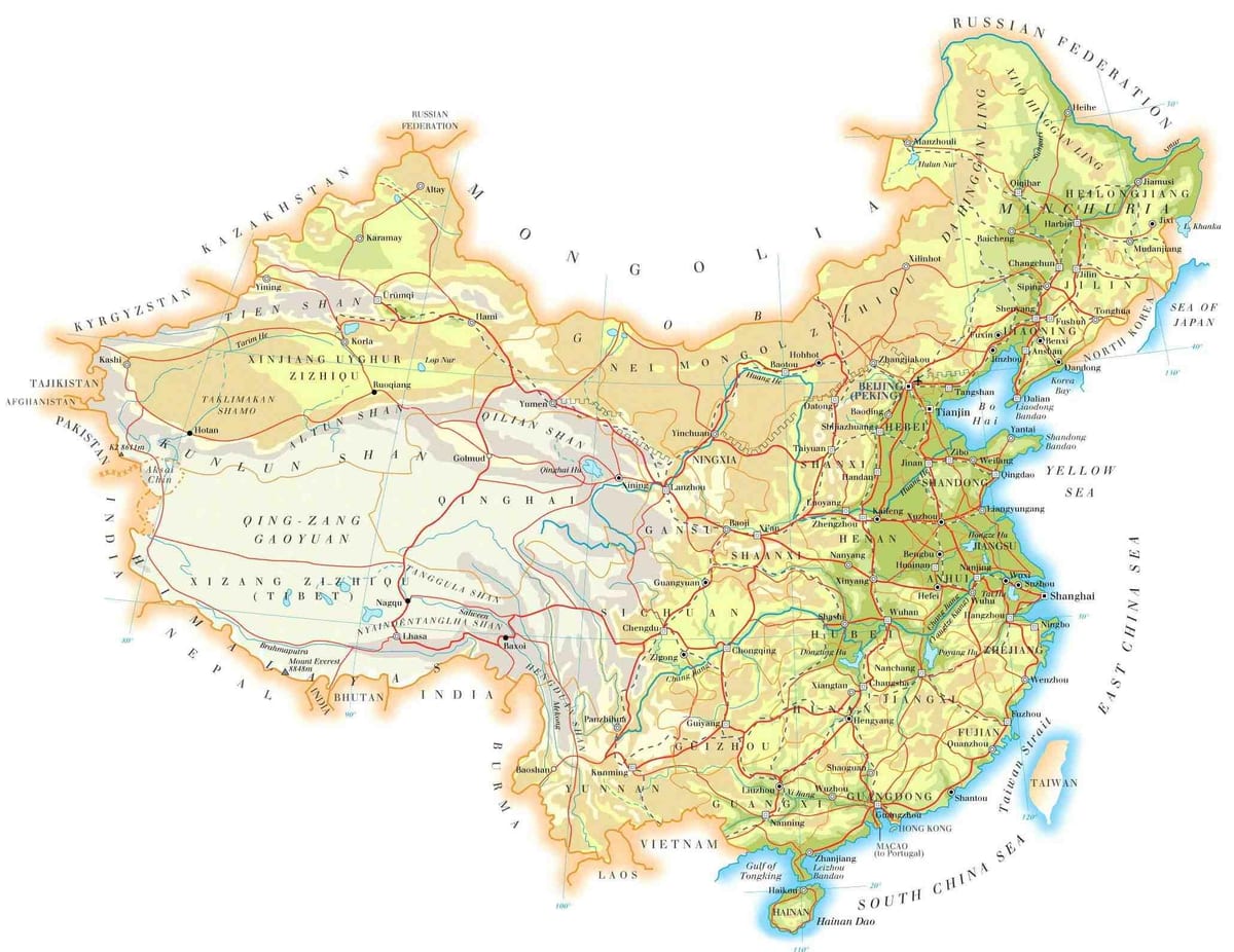 La carte de la chine de la topographie