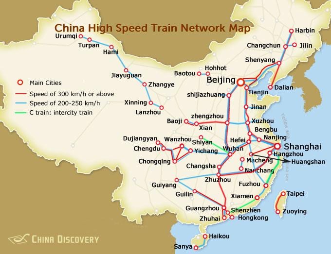 train à grande vitesse la carte de la Chine