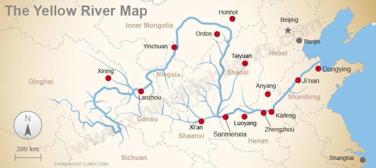 La carte de la chine du fleuve jaune