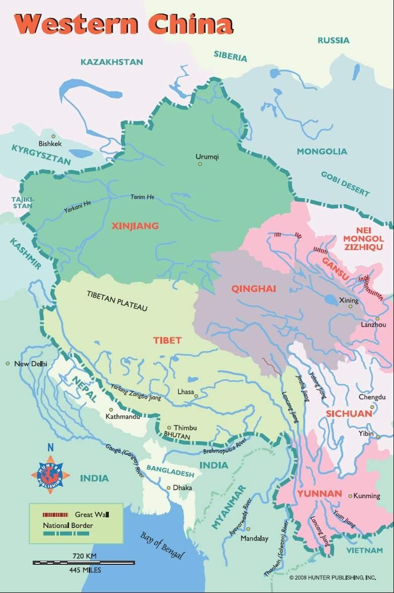 carte de l'ouest de la Chine