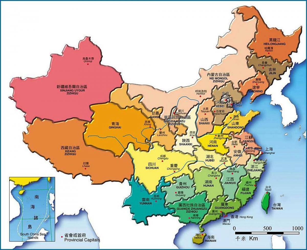 carte des provinces de la Chine