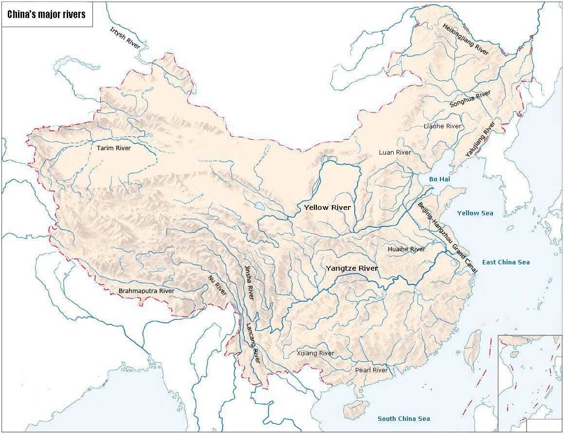 La chine rivières carte