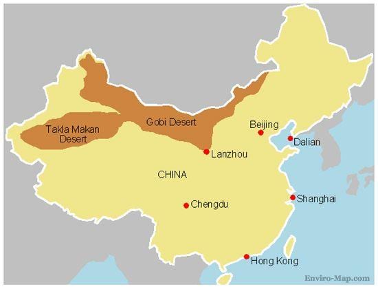 La carte de la chine désert de gobi