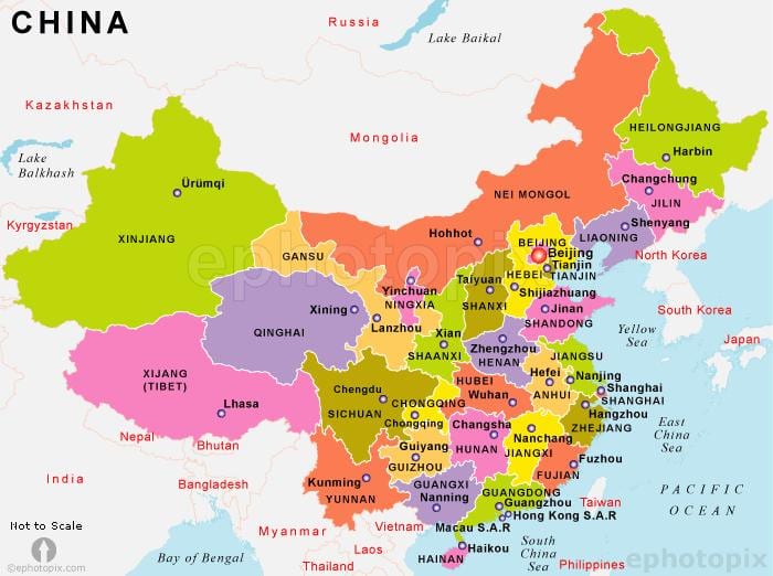 La carte de la chine avec les états