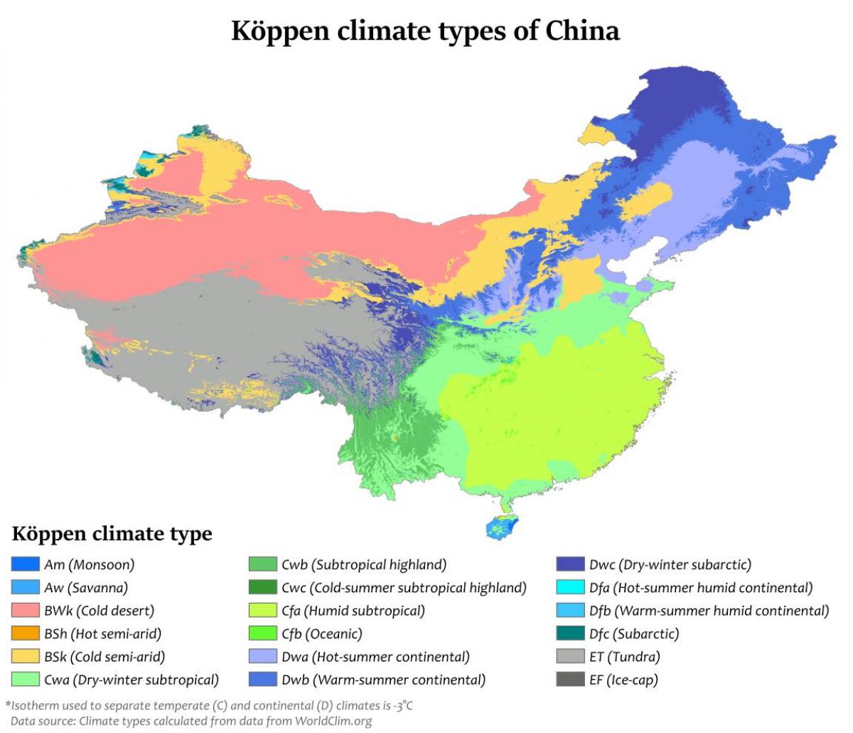 le climat carte de la Chine