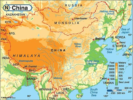 La chine carte d'altitude