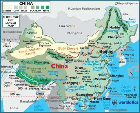 La carte de la chine de la géographie