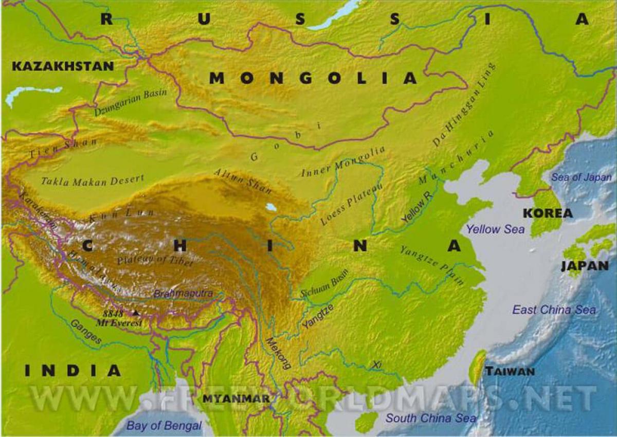 La carte de la chine physiques