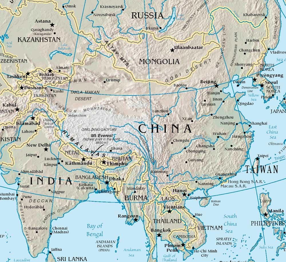 carte de la Chine chaînes de montagnes