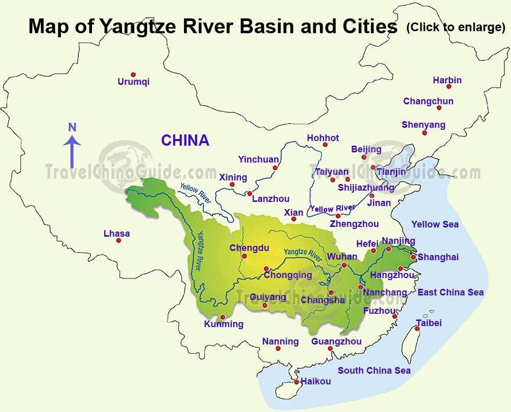 La carte de la chine du fleuve yangtze