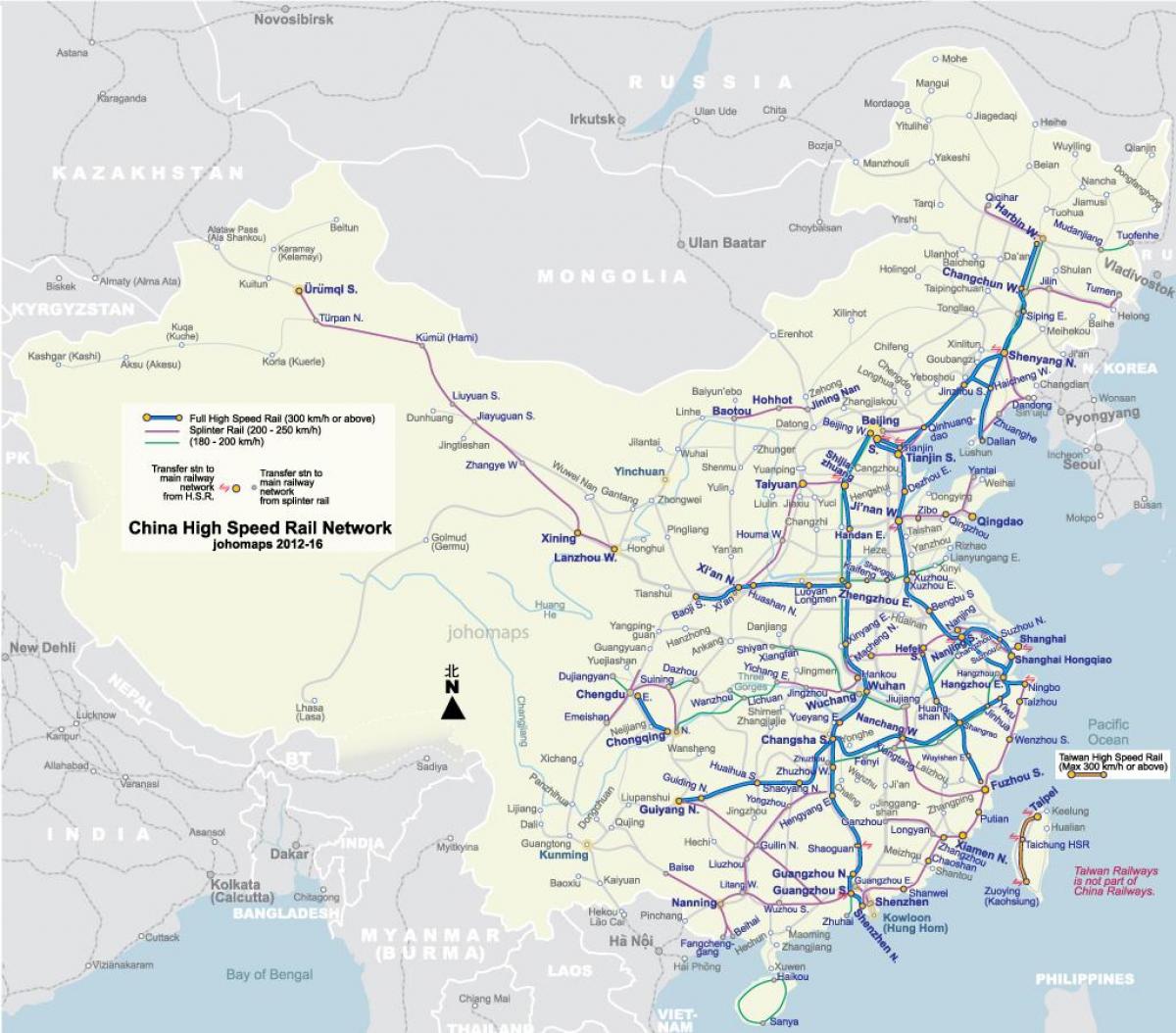 ferroviaire à grande vitesse de la carte de la Chine