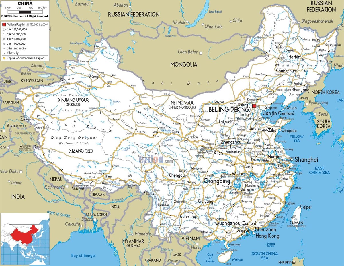 Carte des routes de la chine