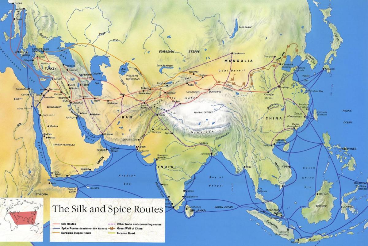 route de la soie, la carte de la Chine