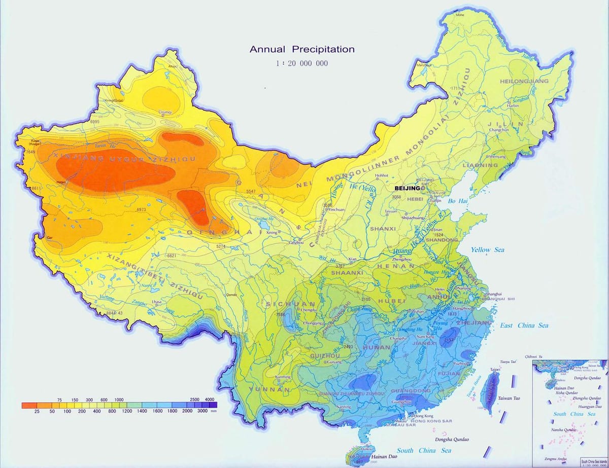 La chine précipitations carte