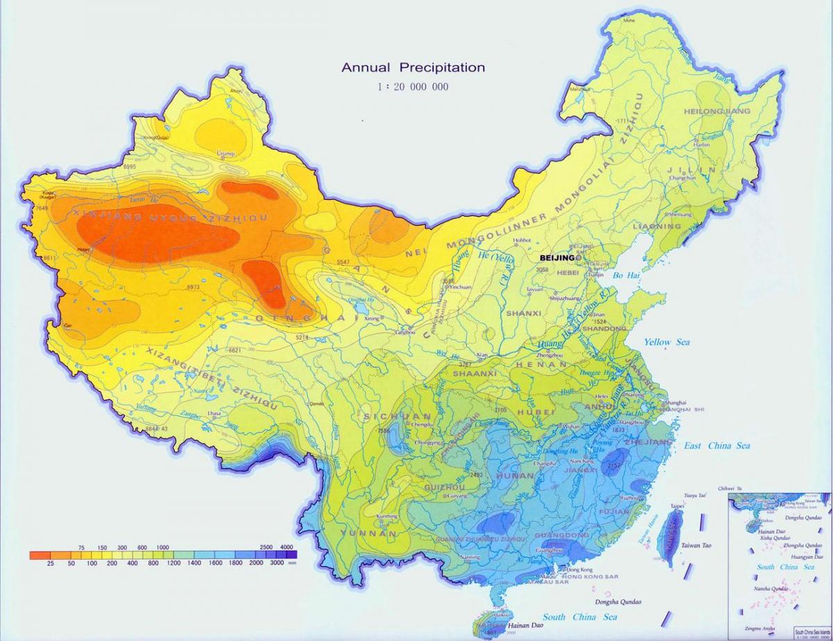 La chine précipitations carte
