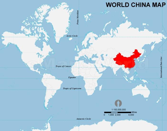 La chine sur la carte du monde