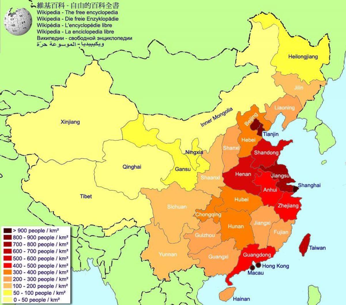 carte de la Chine de la population