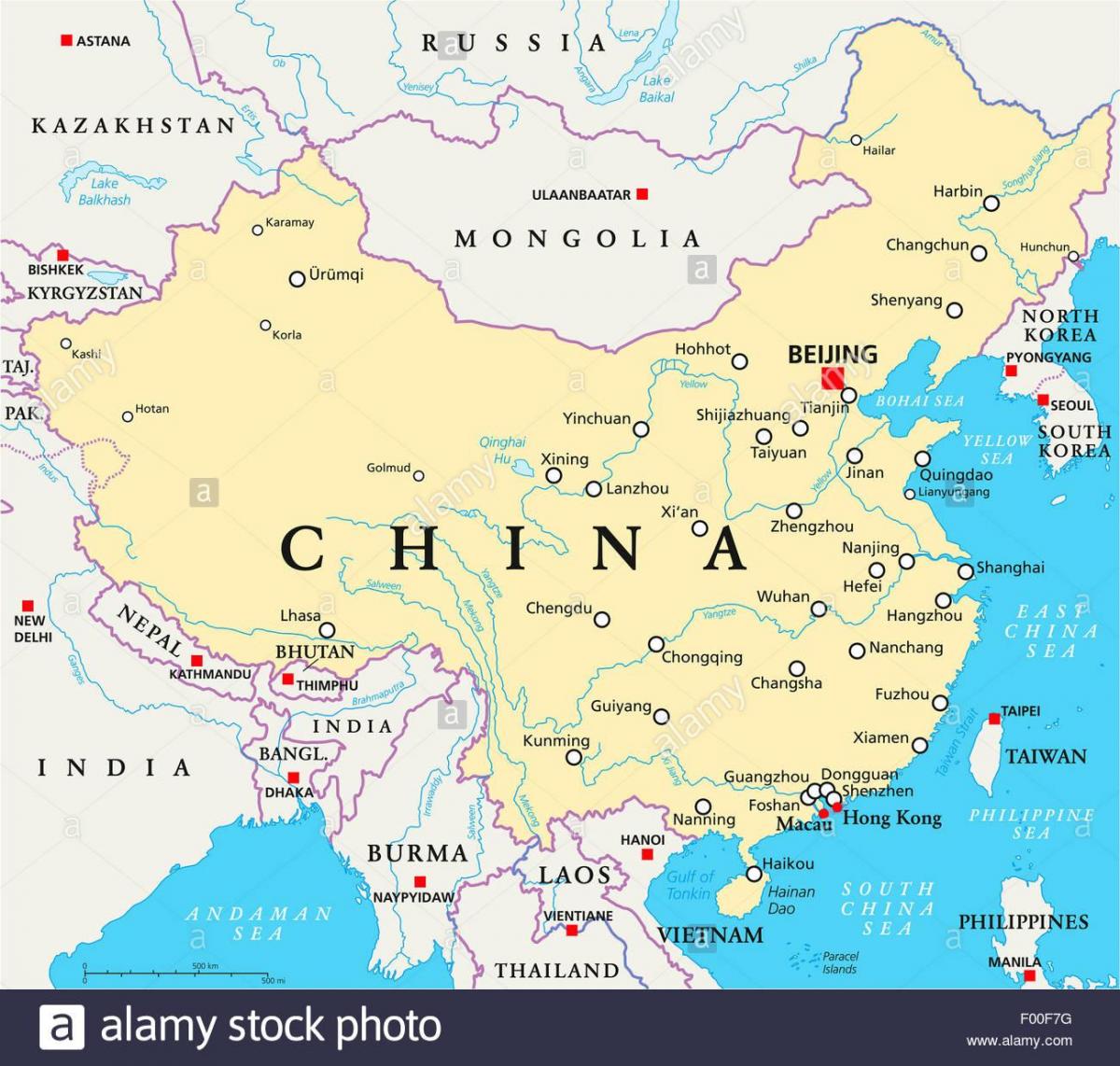 carte de la Chine rivières