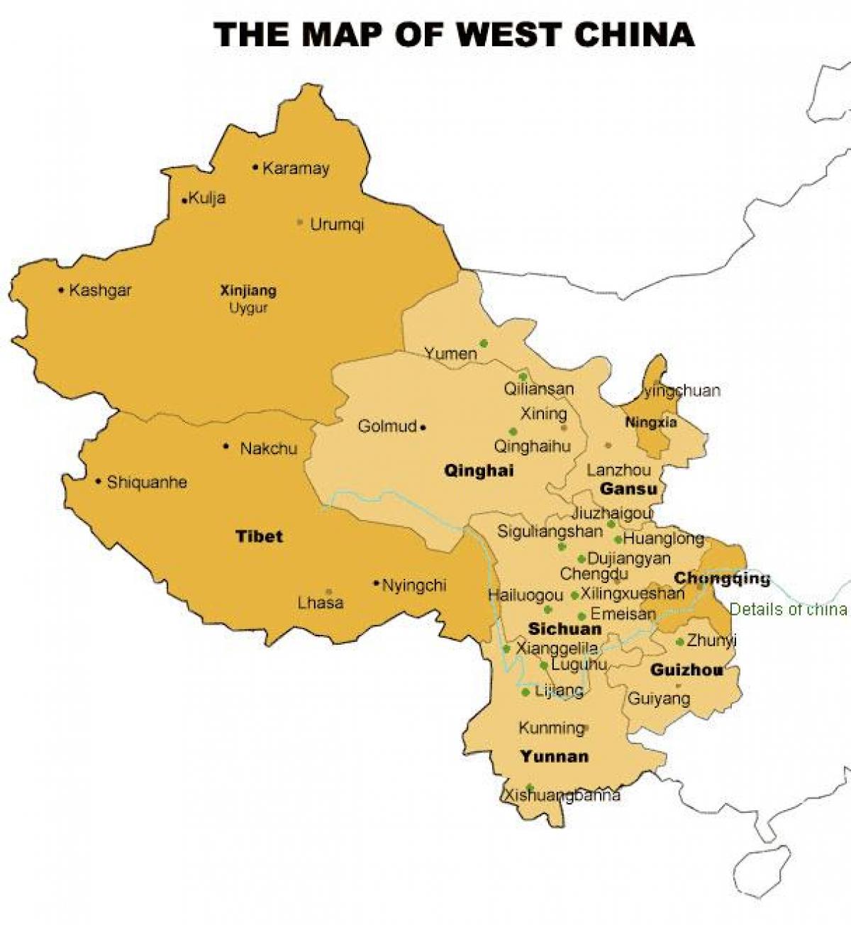 carte de l'ouest de la Chine