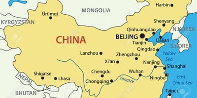 Mer jaune, la carte de la Chine