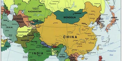 La chine et les pays environnants carte