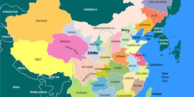 La carte de la chine régions