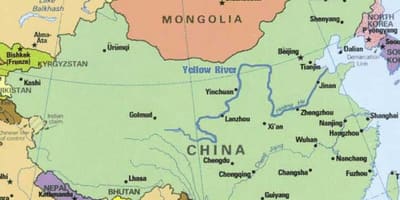 Fleuve jaune sur la carte de Chine