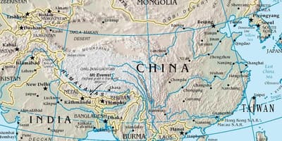 Carte de la Chine chaînes de montagnes