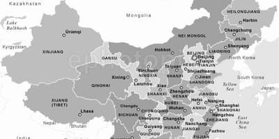 Carte de la Chine en noir et blanc