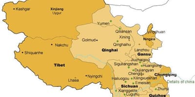 Carte de l'ouest de la Chine
